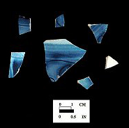 Debased Scratch-blue body sherds, Oxon Hill, 18PR175, vessels #6031 (left) and #6030 (right). 